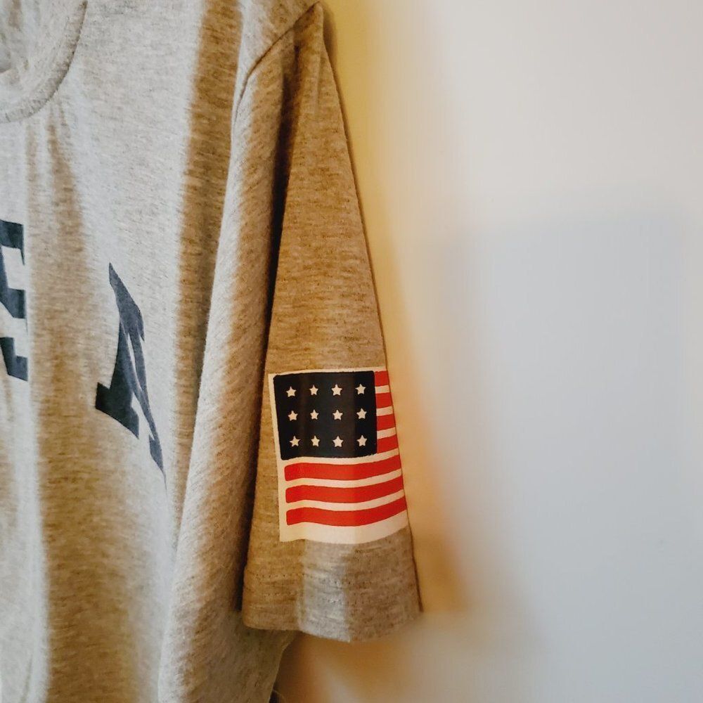 USA Gray Crop Tee Crew Neck With American Flag On The Sleeve - L - Picture 3 of 8